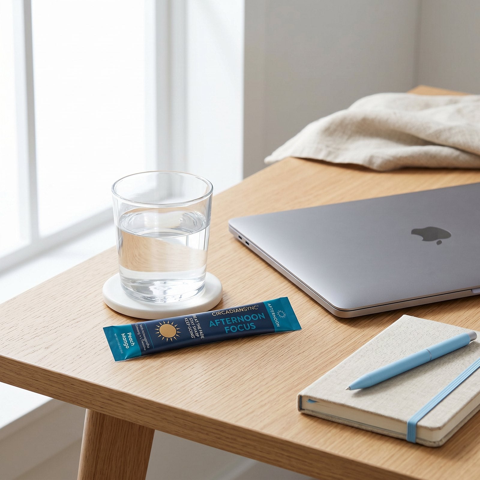Afternoon Focus stick pack at a daylit work desk